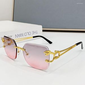 Sunglasses Brand Designer Rimless Leopard Head Women For Men 2023 Trend Sun Glasses Vintage Luxury Fashion Square Shades UV400