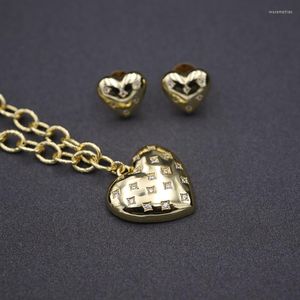 Necklace Earrings Set Fashion Gold Color Small Heart Cubic Zirconia Charm Pendant Choker Wedding Bridal Dubai Jewellery