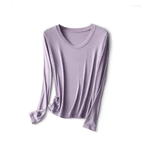 Women's T Shirts 2023 Autumn Mercerized Wool Women T-shirt V-Neck mjuk långärmad avslappnad botten toppar