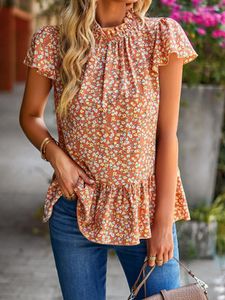 Blusas femininas 2023 verão boho floral tops e boêmio meio de colarinho curto de colarinho