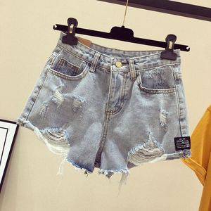 Shorts rippade bred ben nödställda mode koreanska hög midja korta byxor avslappnad sexig vintage sommar lös kvinnor jean denim shorts kvinna