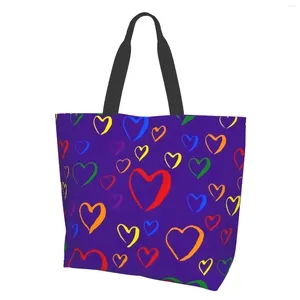 Shopping Bags Tote Bag Kitchen Reusable Grocery Gay Pride Heart Printed For Outdoor