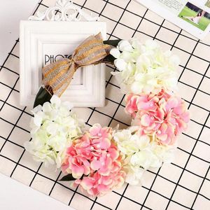 Decorative Flowers Hydrangea Decoration Wreath Home Simulation Burlap Knot Wedding Decor Small Lambs Ear