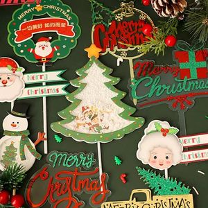 Festive Supplies Merry Christmas Cake Toppers Cartoon Xmas Tree Decor Snowman Happy Year Cupcake For Party Home 2023 Noel