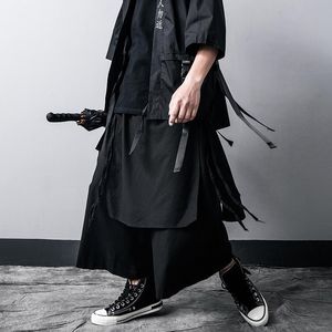 Calças Houzhou Techwear calças de perna larga punk gótico preto calça preta gótica lençóis de algodão verão