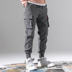 Men's Pants Stylish Long Trousers Loose Fit Men Sweatpants Shrinkable Cuffs Solid Color Multi Pockets Fitness Versatile