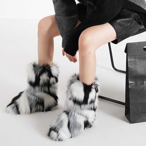 lady Winter Women Fur Snow Boots Fluffy Plush Warm Platform Boot Furry Faux Fox Fur Boots Outdoor Non-slip Shoes Fashion Y2K Boots