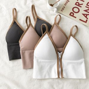 Women Tanki Camis Heliar Ziper Fly Cotton Tops z wyściełaną seksowną bielizną bieliznę Bra Y2K Tube Summer 230426