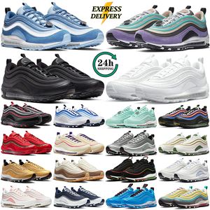 97 men women running shoes 97s Triple black white silver Bleached Coral Iron Grey Metallic Gold Sail Sesame Light Bone Blueberry mens trainers outdoor sneakers