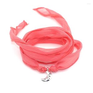 Charmarmband Ankomst 10 färger Sari Silk Ribbon Wrap Yoga med Anchor Fashion Women Armband