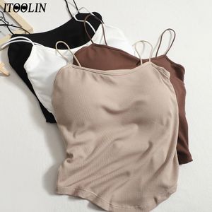Camisoles Tanks ITOOLIN Casual Women Camis With Bra Pad Knitted Cute Crop Tops Backless For Women Irregular Hem Camisole 230426