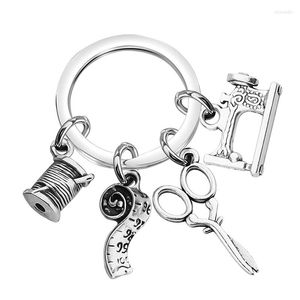 Keychains Fashion Clothing Sewing Machine Keychain Scissors And Tape Measure Button Gift For Friends 1 Pc