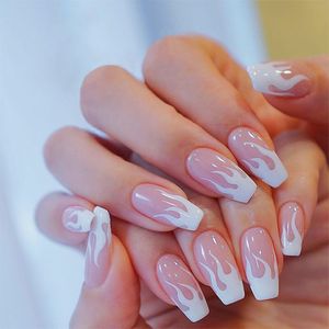 False Nails 24PcsBox Charming Pink Flame Short Detachable Finished Fingernails Ballet Wearable Fake press on Square Head Full Cover 230425