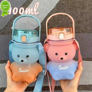 1100ml Cute Bear Bottiglie d'acqua Tazza per bambini con cannuccia Borraccia sportiva a tenuta stagna Tazze con tracolla regolabile per ragazza