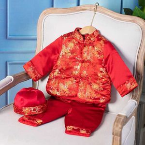 Roupas Define o vestido de véspera de Ano Novo dos meninos, Red Grasping Week Feast Set Chinese Set Infantil and Children's Tang Dragon Phoenix espessado