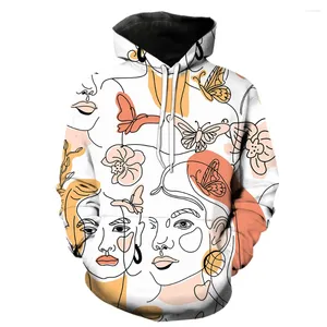 Hoodies femininos linha retrato unisex 3d impresso moda 2023 streetwear sweatshirts com capuz oversized legal topos