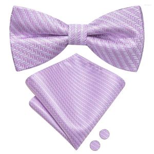 Bow Ties Hi-TIE Çizgili Voilet Lilac Erkekler Tie Hankerchief Cufflink Ön bağlı ipek kelebek düğüm Bowtie Erkek iş toptan satış