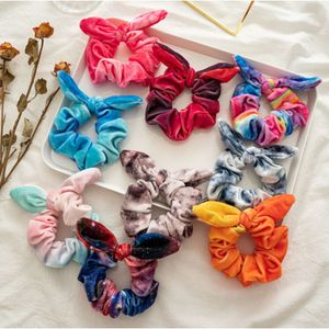 Ins Girls Starry Sky Tie-Dye Hair Accessories Kids Rabbit ear Hairbands Children Bows Elastic Lightine Ponytine Ponytine Holder Fall Winter Women Scrunchie Q9132