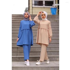 Abbigliamento etnico Donna Set Abaya Turchia Dubai Abito musulmano Top Pantaloni Abaya per Jilbab Caftano Marocain Caftano Turco islamico