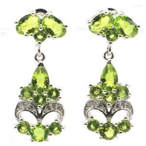 Stud Earrings 28x13mm Deluxe 5.4g Green Peridot White CZ Females Dating Silver