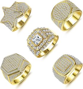 LOLIAS 5 Pezzi Anello Lucido Placcato Oro 18K Cristallo di Ghiaccio Anello Rosa CZ Stella Geometria Anello in Oro Anello Hip Hop Metallo Non Prezioso Cubic Zirconia