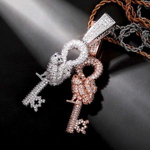 Ciondolo Hip Hop Chiave Gufo Dorato Collana Completamente Iced Out Zircone Cubico Punk Rock Charms Collane Pendenti Bling Placcato Oro Reale Bling CZ Gioielli Hip Hop Per Uomo Donna