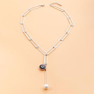 Catene 2023 semplice collana a catena a maglia lunga in oro argento per le donne moda grandi pendenti di perle di cristallo rotonde accessori di gioielli femminili