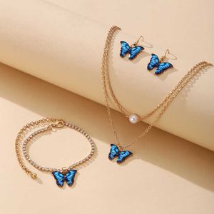 Charm Bracelets Fashion Butterfly Necklace Jewelry Set Butterfly Earrings Necklace Bracelet Set Jewelry Sets for Women Anniversary Gift Z0426