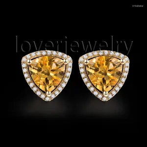 Brincos pendurados Loverjewelry Natural Citrino Stud Diamond Fashion Jewelry 14k ouro amarelo sólido para menina E0053