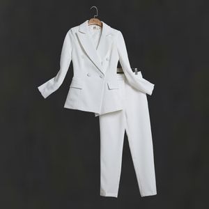 Kadınlar Suits Blazers Kadın Beyaz İnce Pantolon Takımları Kadın Takım Elbise Kazan Kadın İş Ofisi Smokin Jacketpants Bayanlar Takım 230426