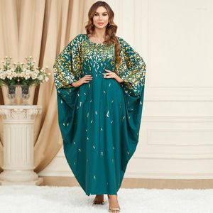 Ubranie etniczne Eid muzułmańskie kobiety ubiera się zielony Abaya Dubai Turcja Afrykańska luźna szata nadruk Kaftan Islamski arabski maxi femme muzulman jilbab