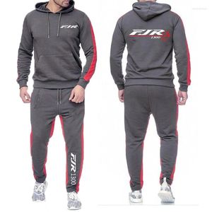 Herrespår 2023 Spring Autumn FJR 1300 Motorcykeltryck Sportstil Casual Hooded Cotton Hoodies Leisure Sweatpants Solid Color Sets