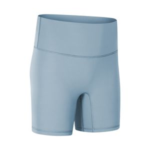 LL nuovi pantaloncini da yoga in tinta unita color nudo senza linea T, pantaloni a tre punti per fitness elasticizzati su entrambi i lati