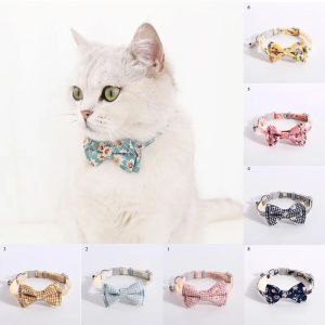 Katthalsar leder tusensköna solros tryck tyg bomullshund krage pet båge slips härlig nackband blå rosa bowknot söt för liten mitt