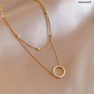 Enkel design blank cirkel 14k guldhänge halsband för kvinnor flickor rostfritt stål skiktade halsband smycken grossist