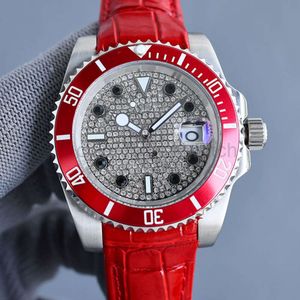 RELOJ Rolesx Diamond Mens Watch Red Watch Automatyczne zegarki mechaniczne skórzany pasek 40 mm Watch Designer Sapphire Waterproof Montre de Luxe