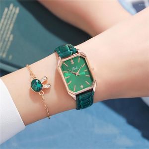 Wristwatches Fashion Rectangular Case Ladies Belt Watch Trendy Section Rhinestone Quartz PU Wrist