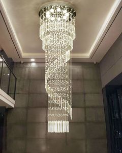 Nowoczesny kryształowy żyrandol K9 długie schody Kryształowe światło spiralne luksusowe mnóstwo kryształów