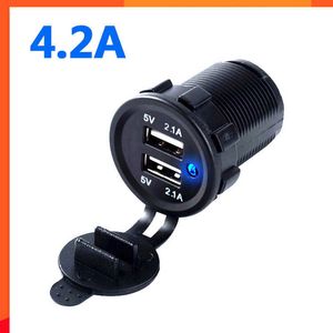 Neues Reise-USB-Autoladegerät 4 Pipeline DC 12V-24V wasserdichter Reiseadapter 2-Port-Steckdose DIY