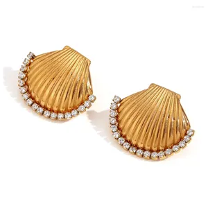 Stud Earrings Fashion Jewelry 18K Gold Plated Tarnish Free Stainless Steel Cubic Zircon Shell Shaped For Women