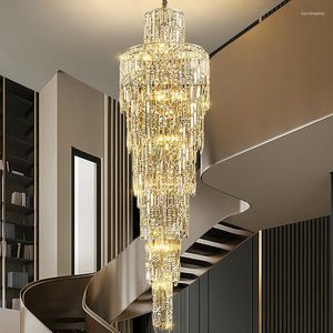 Lampadari Lunghi Lampadari di cristallo Lampadario moderno americano di grandi dimensioni per le case Scala di lusso europea Villa Hall Lustre