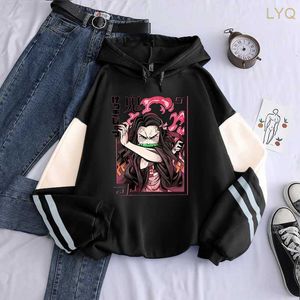 Kvinnors hoodies tröjor japanska anime demon slayer nezuko kamado cool tecknad tryckta hoodies långärmad streetwear män plus size vinter tröjor