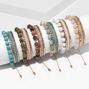 Bracelets de charme 4pcsset boho pulseiras feitas à mão conjunto para mulheres de cura natural pulseira multicamada mini -dourado cubas de cubas de cubos de pulseiras z0426