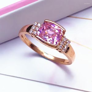 Cluster Rings 585 Purple Gold Plated 14k Rose Crystal Pink Gemstone For Women Engagement Elegant and Delicate Luxury Jewelry