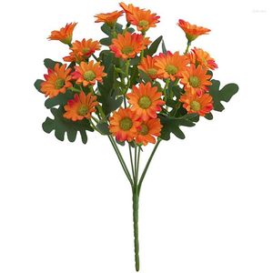 Flores decorativas 21 cabeças de seda vintage de seda artificial margarida branca laranja quarta falsa sala de casamento mesa de festas decoração de presente diy buquê