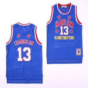 Br Remix Movie 13 Wilt Chamberlain Jersey Harlem Globetrotters Camisa de basquete Retro Team Cor Blue Film Hiphop Breatable University Pullover costurado no uniforme