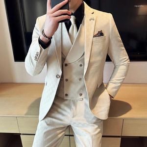 Men's Suits 5XL 4XL Fashion Men Boutique Plaid Business Wedding Groom Suit Three Piece Set 3 Pcs Dress Blazers Jacket Coat Pants Vest