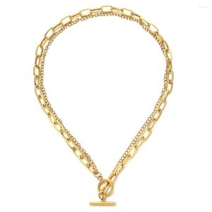 Chains MinaMaMa Stainless Steel Multilayer Chain Necklace For Women Men Square OT Toggle Choker Necklaces Hip Hop Jewelry