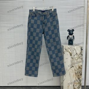 xinxinbuy Pantaloni jeans firmati uomo donna Pantaloni a scacchiera cielo stellato Lettera jacquard set denim Primavera estate Pantaloni casual nero blu grigio XS-2XL