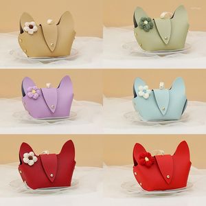 Present Wrap Pu Leather Boxes Creative Handbag Shape Candy Box med Bow Portable Small Gifts Bag Wedding Party Favors Packaging Påsar